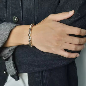 Dainty gelang rantai baja tahan karat berlapis emas 18K rantai Miami Kuba lucu datar Chunky dapat disesuaikan untuk Hari Jadi - Product Image 6