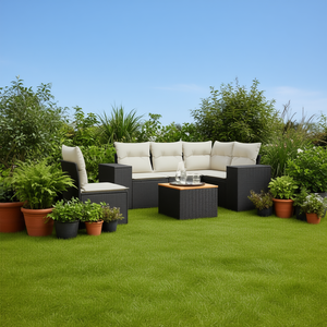 Modular Garden <b>Sofa</b> Set Black PE <b>Rattan</b> 6 Seater Outdoor Furniture Elegant Durable Garden Set - Product Image 2