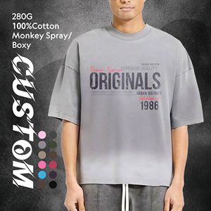 Camisetas Retro de Algodón 100% para Hombre, 280G, de Alta Calidad, con Logo Personalizado, Corte Holgado, Lavado Ácido, Teñido con Spray, Bajo sin Rematar, Estilo Urbano - Product Image 1
