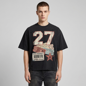 Camiseta Streetwear Personalizada con Lavado Vintage, 300GSM, Algodón Grueso, Corte Holgado, Estampado Gráfico, para Hombre - Product Image 1