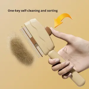 Cepillo de depilación autolimpiante de acero inoxidable para perros y gatos, rebanador de aseo para mascotas con botón de liberación, Material plástico - Product Image 2