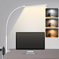 Lámpara de Escritorio LED con Clip, Blanca, para Oficina, Trabajo, Computadora, Brazo Largo Ajustable en Forma de I, Alta Luminosidad, Metálica, Alimentación USB, CE