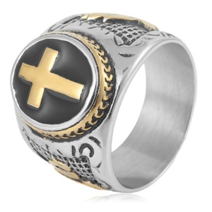 yunnique Men's <b>Titanium</b> Steel Cross <b>Ring</b> Two-Tone Gold Black Epoxy Resin Geometric Design Gift Jewelry - Product Image 1