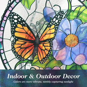 Atrapasueños de Vitral con Mariposas y Flores para Ventanas, Decoración Artística para Amantes de la Naturaleza y el Jardín, Regalo para Mujer - Product Image 3