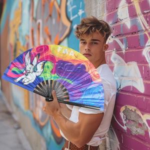 Ventilador Clack con estampado personalizado, ventilador de mano de Bambú - Product Image 1