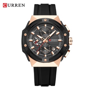 Relojes de pulsera clásicos para hombre CURREN 8462, relojes de cuarzo informales de negocios con correa de silicona, manecillas luminosas y esfera con cronógrafo. - Product Image 1