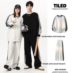 <span class=keywords><strong>Completo</strong></span> Sportivo Casual a Righe per <span class=keywords><strong>Uomo</strong></span>, Nuova Collezione Primaverile, Felpa con Collo Tondo, Set <span class=keywords><strong>Completo</strong></span> per Corsa - Product Image 2