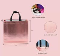 24 sacs réutilisables portables en tissu non tissé holographique or rose imprimé flexo, durables, avec logo personnalisé, 8x4x10 pouces