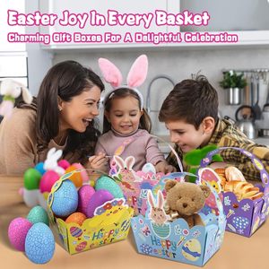 Panier de Pâques pour enfant paniers en papier de Pâques boîtes à friandises en vrac avec poignée pour bonbons biscuits artisanat <span class=keywords><strong>chasse</strong></span> aux œufs fête d'anniversaire sac <span class=keywords><strong>cadeau</strong></span> - Product Image 6