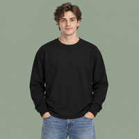 Sweat-shirt homme col rond sans capuche, noir uni, sans fermeture, manches longues, col et poignets côtelés