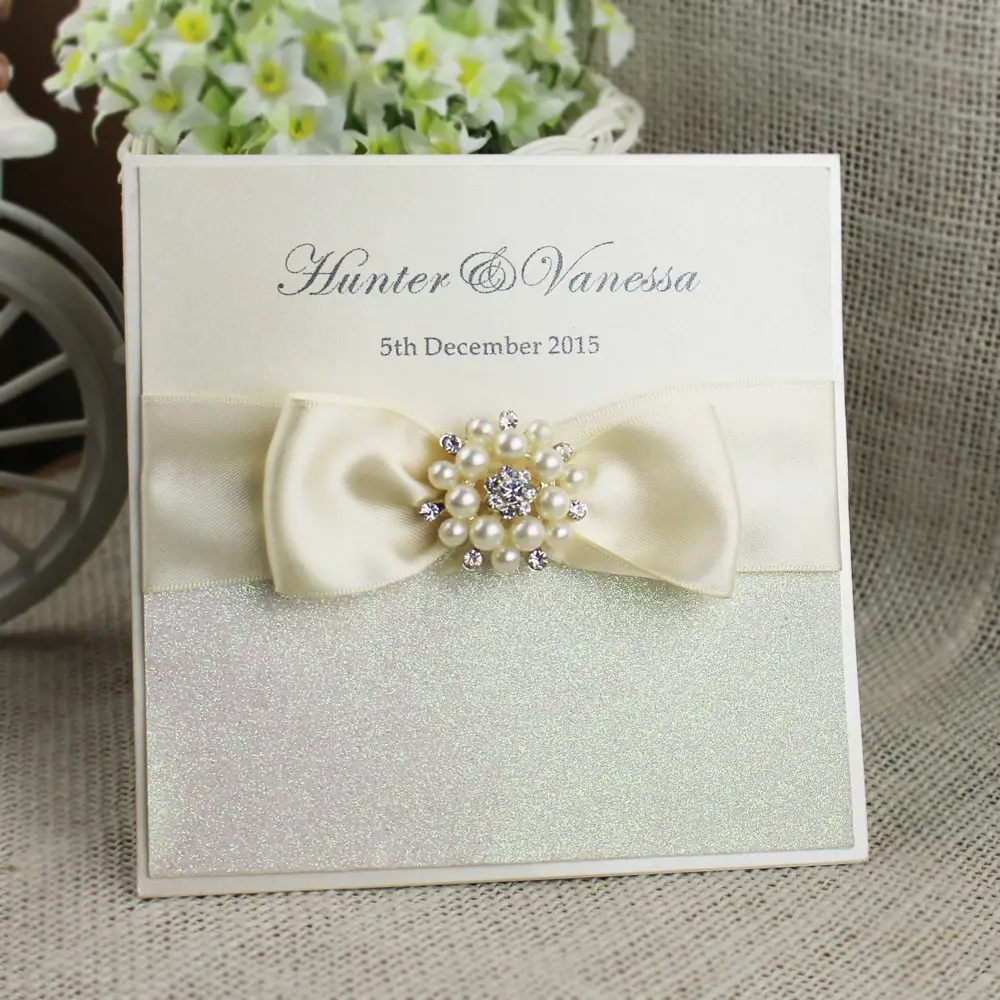 beige silver color ribbon luxury bengali wedding invitation card custom birthday invitations entry cards