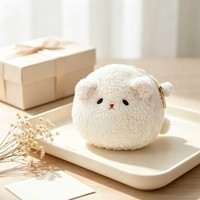 Dompet Koin Gantungan Kunci Karakter Beruang Kartun Desain Kustom Kawaii, Tas Earphone Mini Resleting, Kantong Penyimpanan Bulu Halus