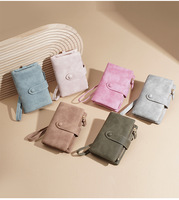 Dompet Pendek Wanita Kulit PU Mewah Vintage, Dompet Lipat Kancing Tekan, Tali Pergelangan Tangan, Penutup Ritsleting, Kantong Koin, Multi Kartu