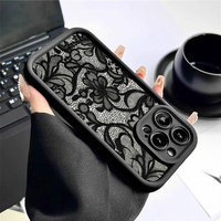 Coque de téléphone portable antichoc en TPU avec motif floral latéral en dentelle et protection d'objectif en forme d'échelle pour iPhone 12 13 14 15 16 17 18 Pro Max