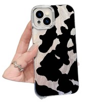 Coque de téléphone portable en PC avec motif en soie argentée et impression de plaque noire de vache créative pour iPhone 8 X Xr Xs Max 11 12 13 14 15 16 17 Air