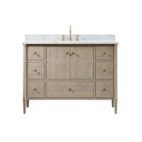 Meuble de salle de bain traditionnel en chêne gris peint Contreplaqué en bois massif avec LED au sol Bassin en porcelaine Design écologique