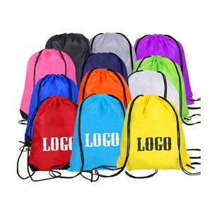 Custom Logo Factory <b>Cheap</b> Polyester Shopping Bag Draw String Sports Gym Bag Bundle Pouch Promotional Drawstring Bag - Product Image 1