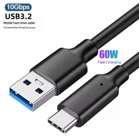 Câble USB3.2 Type A vers C 10 Gbps, câble de données USB3.2 Type C, charge rapide PD 3A 60W pour téléphone portable, tablette et ordinateur portable