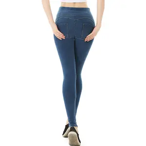 Women's Stretchy Skinny High-Waisted Yoga Jeans Quick-Dry Lightweight Gym Fitness Peach Booty Push Leggings For Adults