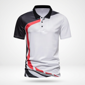 <b>Men's</b> Sporty Color Blocked <b>Polo</b> Shirt Short Sleeve Quick Dry Geometric Design <b>White</b> Black Red Knitted Polyester - Product Image 2