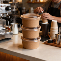 Bol à salade jetable en papier kraft de qualité alimentaire, biodégradable et recyclable, avec couvercle en PET, à paroi simple, en papier brun, pour les biscuits