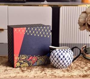 Russian Royal Style Minimalist Eco-Friendly Blue Grid Bee Pattern Bone China <b>Tea</b> <b>Set</b> - Product Image 4