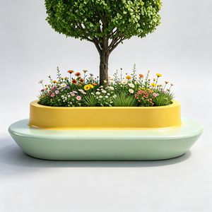 Unique Public <b>Stool</b> With Flowerpot Custom Fiberglass Artistic Seating Landscape Furnishings for Tourist Resorts - Product Image 3
