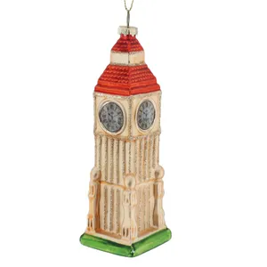 Factory Custom Hanging Hand Painted Glitter 3D Models with Souvenirs Big Ben Building Glass Christmas Gift Decorations
