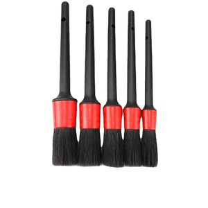 Car Wash <b>Brush</b> Set 5 Piece Black Red Fine Bristle For Air <b>Vents</b> And Gaps Cleaning Detailing Tool - Product Image 4