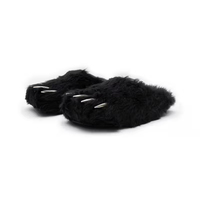 Ins Claquettes Tendance Peluche Ours en Fourrure Moelleuse, Mules Patte d'Ours Noire pour Hommes et Femmes