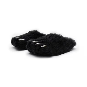 Pantofole a Forma di Orso Teddy in <span class=keywords><strong>Peluche</strong></span> Morbido e Peloso, <span class=keywords><strong>Ciabatte</strong></span> con Zampa d'Orso Nero per Uomo e Donna - Product Image 3