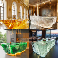 R008 Table de restaurant extérieure moderne en résine artistique givrée effet glacier, écologique, sur mesure, pièce maîtresse