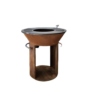 Nouvelle innovation : Brasero rond en acier Corten pour cuisson au feu de bois avec rangement pour bûches - Product Image 1