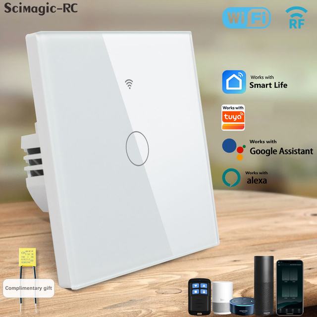 WiFi Smart Switch Works with Tuya Alexa No Neutral Wire Wireless RF433Mhz Remote Wall Touch Sensor Lightes Switch 1/2/3/4Gang