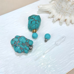 Bottiglia di Profumo per Auto Vintage in Turchese Pendente in Pietra Grezza di Turchese Naturale Bottiglia per Oli Essenziali Diffusore di Aromi Gioiello - Product Image 3