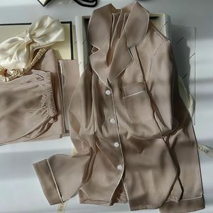 High Quality <strong>Women</strong> Sleepwear New Design Soft Cute Pijamas <strong>Long</strong> <strong>Sleeve</strong> and Pants <strong>Silk</strong> Satin Nightgown Leisure Home Wear <strong>Pajamas</strong>