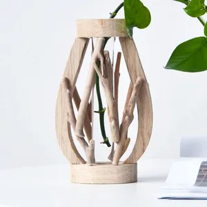 transparan kaca kayu vas Suppliers-Vas Transparan Dudukan Dasar Meja Kayu Kaca Motif Bunga