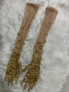 Guanti Lunghi in Rete con Strass Dorati, Accessori Scintillanti per Feste in Discoteca, Spettacoli sul Palco, per <span class=keywords><strong>Donne</strong></span>, Cantanti e Ballerine - Product Image 2