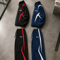 Ensemble de survêtement en nylon personnalisé pour homme, 2 pièces, veste coupe-vent color block et pantalon de survêtement ample à jambes larges, streetwear, vente en gros