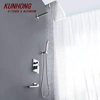 Ensemble de robinetterie de douche murale contemporaine en laiton chromé poli noir mat à trois fonctions avec jet de pluie