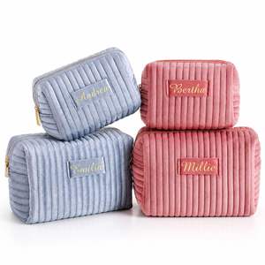 Personalized Velvet Makeup <b>Bag</b>, Custom Cosmetic <b>Bag</b> With Name, Portable Travel Toiletry Makeup Organizer Pouch - Product Image 1
