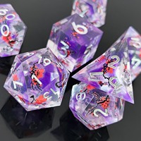 Ensemble de dés polyédriques en résine à bords tranchants, artisanaux, motif Brume Violette Fleur de Prunier, pour jeux de rôle (DND)