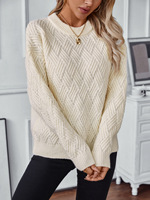 Pull-over col rond en maille torsadée de couleur unie pour femme, style classique « Old Money » – Meilleure vente