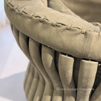 Fauteuil individuel en cuir tressé à la main, avec coutures, en daim mat côtelé, à assise profonde, solution tout-en-un pour l'ameublement de la maison