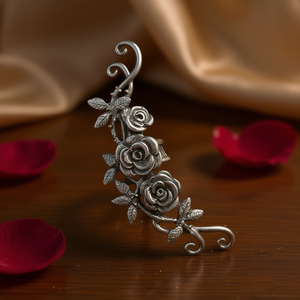 Antique Silver Plated Flower <b>Cuff</b> <b>Earrings</b> Vintage Women's Everyday Wear Jewelry - Product Image 2