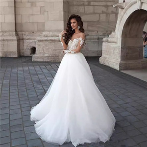 Wedding Dress Ball Gown White Lace U-Neck Natural Waist Vintage Style JM329 - Product Image 3