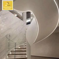 CBMmart Balustrade d'escalier classique en métal avec marches en bois massif courbées et garde-corps en verre