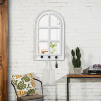 Espejo de pared con marco de madera arqueado rústico personalizado hecho a mano Estilo Casa de Campo decorativo ventanas de Iglesia espejos colgantes de madera con gancho