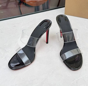High-end brand transparent double-wide <b>red</b>-bottom high-heeled shoes - sexy and versatile cocktail platform <b>slippers</b> for women - Product Image 1