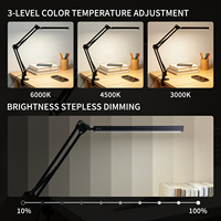 Lampe à pince LED pliable à bras articulé, CRI élevé, sans ombre, 3000K-6500K, fonction de minuterie, alimentation USB, lampe de bureau pour étudiants et postes de travail